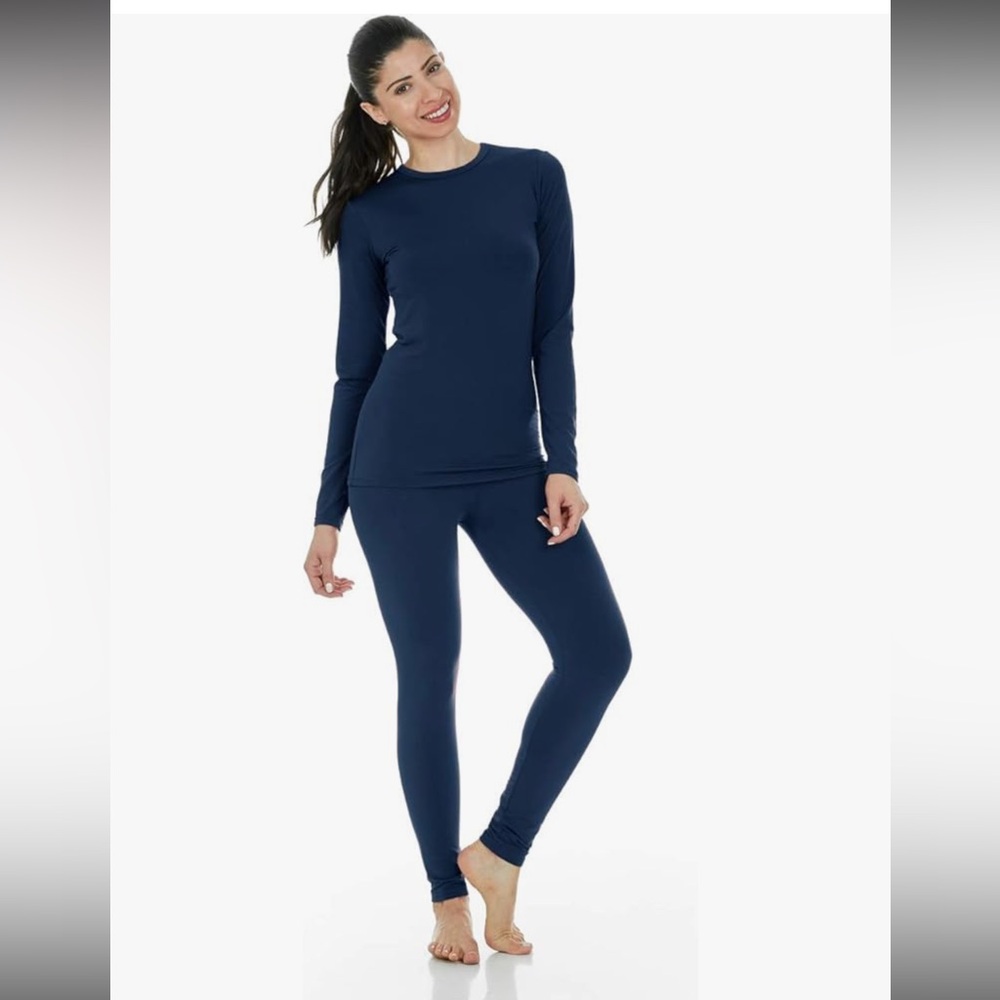 THERMAJANE Blue V-Neck Long-Sleeve Thermal Sleeve Layer Long John Winter Shirt